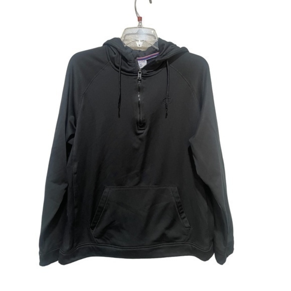 CHAMPION Black 1/4Th zip hooded pullover sweatshirt size large